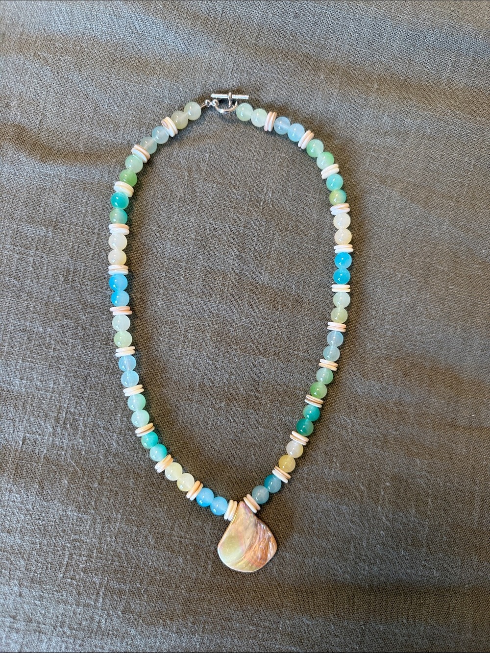 Handmade Pastel Bead Necklace with Shell Pendant - Multicolor